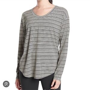 Athleta Cloudlight Stratus Long Sleeve Tee Black & White Striped Shirt, L